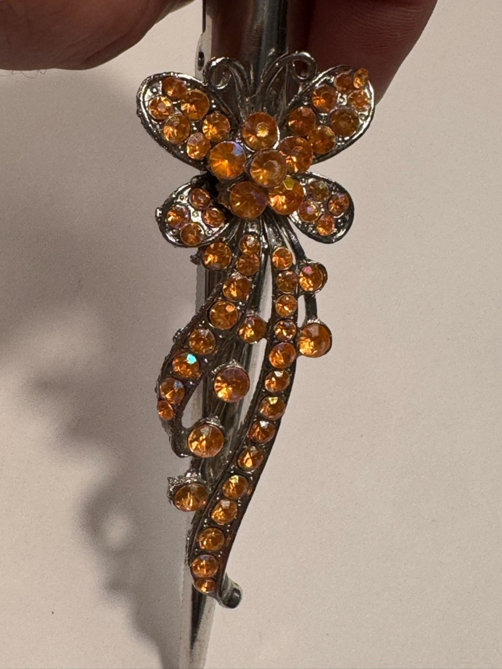 Butterfly Crystal Hair Clip with Amber Stones